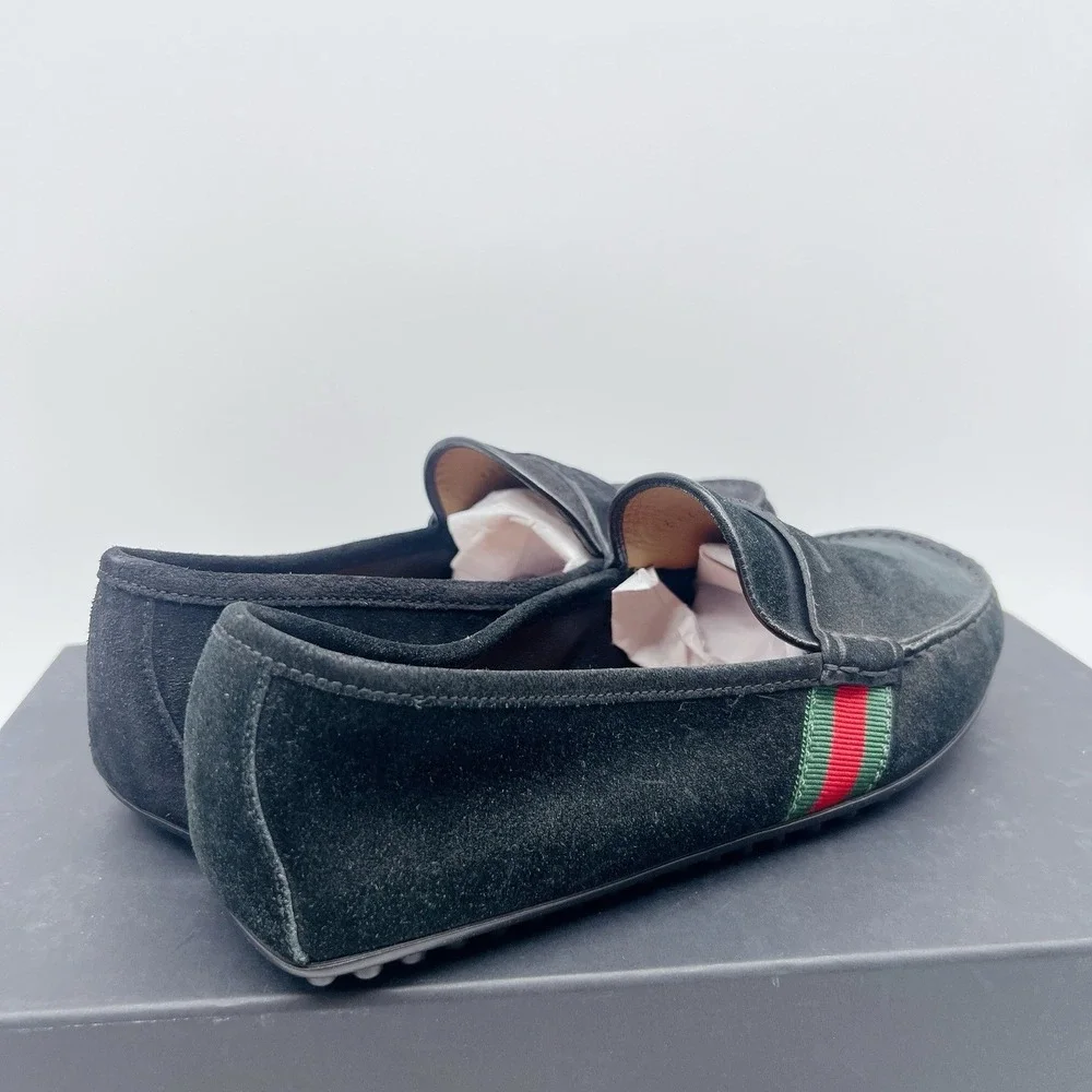 Gucci Web Accent Penny Slip On Loafers Driver Shoe Black Suede Wms UK 6 US 9 - Picture 6 of 15